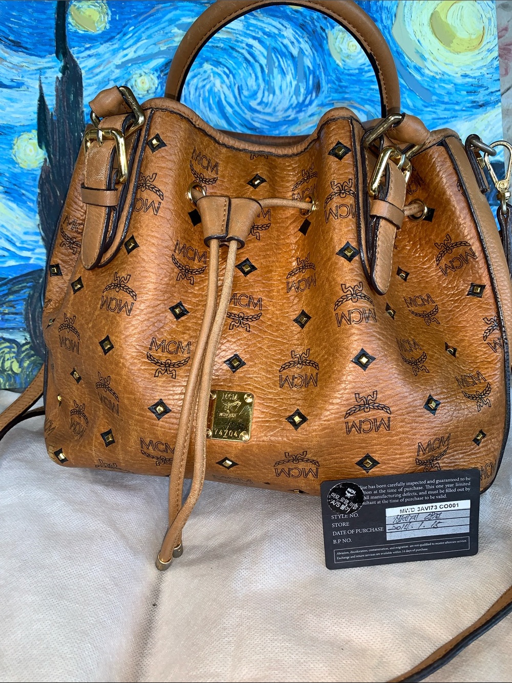 MCM Cognac Visetos Drawstring Bucket Crossbody bag with Authenticity card - Picture 13 of 13